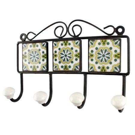 Forest Green Wheel Flower Ceramic Tile Hook 